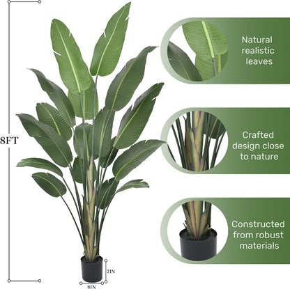 7FT Artificial Bird of Paradise Tree 82 Inch Tall Faux Silk Plants Banana Leaf with 19 Trunks in Black Pot for Home Decor Living Room Office Bedroom