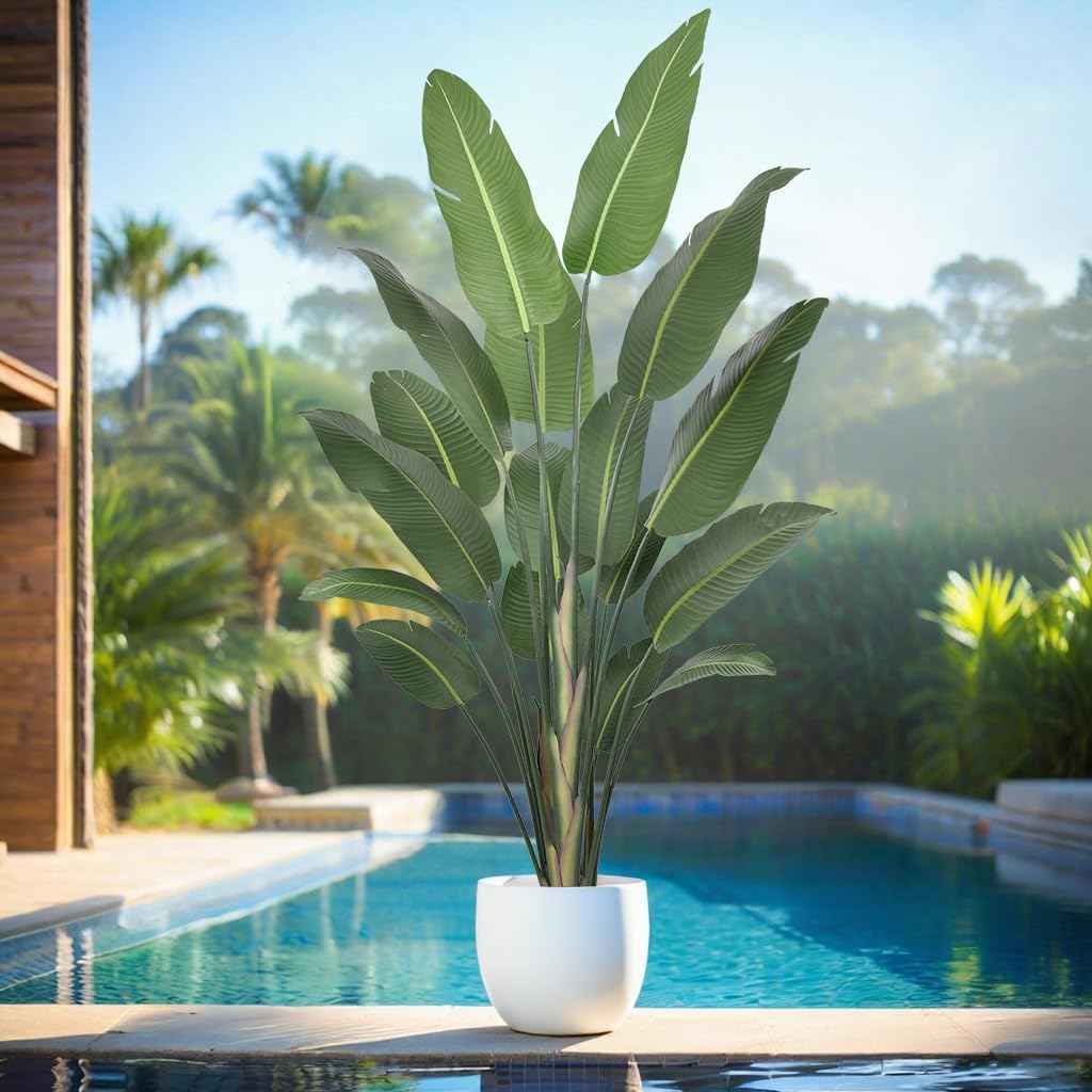 7FT Artificial Bird of Paradise Tree 82 Inch Tall Faux Silk Plants Banana Leaf with 19 Trunks in Black Pot for Home Decor Living Room Office Bedroom