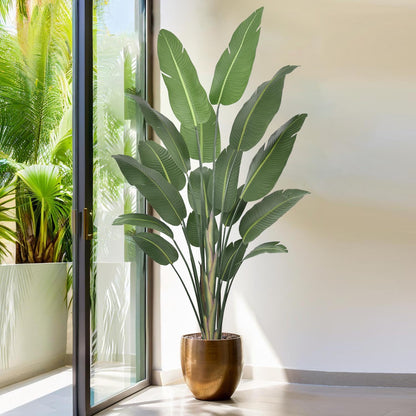 7FT Artificial Bird of Paradise Tree 82 Inch Tall Faux Silk Plants Banana Leaf with 19 Trunks in Black Pot for Home Decor Living Room Office Bedroom