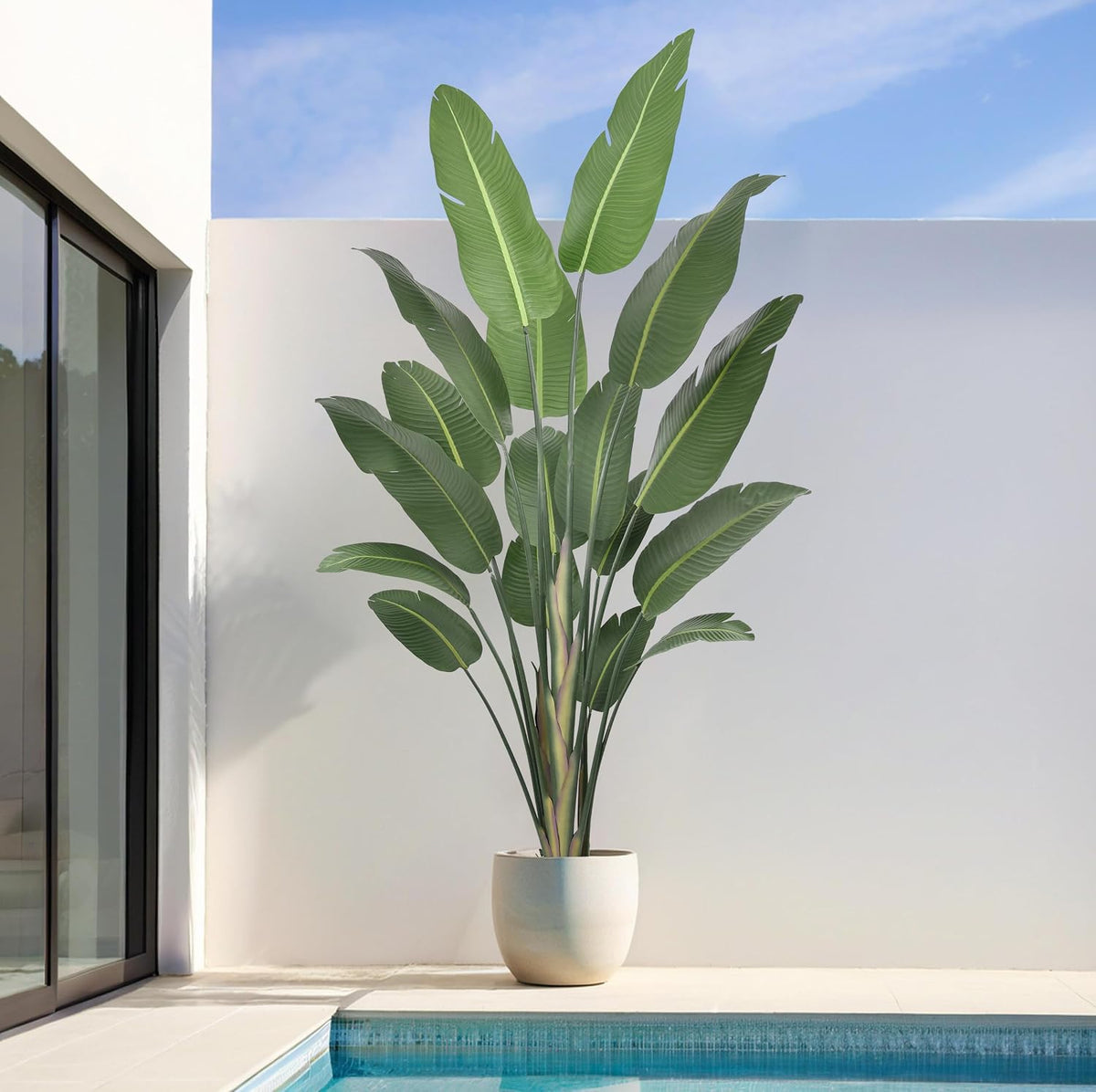7FT Artificial Bird of Paradise Tree 82 Inch Tall Faux Silk Plants Banana Leaf with 19 Trunks in Black Pot for Home Decor Living Room Office Bedroom