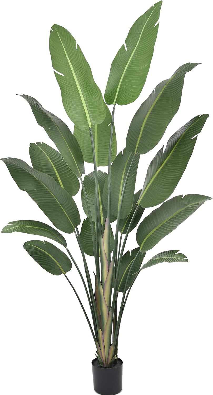 7FT Artificial Bird of Paradise Tree 82 Inch Tall Faux Silk Plants Banana Leaf with 19 Trunks in Black Pot for Home Decor Living Room Office Bedroom