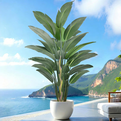 7FT Artificial Bird of Paradise Tree 82 Inch Tall Faux Silk Plants Banana Leaf with 19 Trunks in Black Pot for Home Decor Living Room Office Bedroom