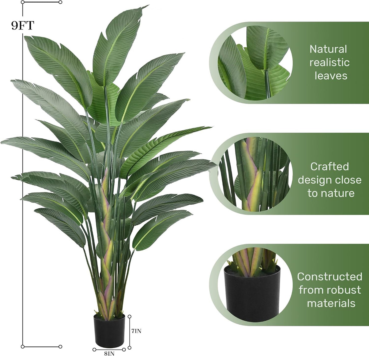 7FT Artificial Bird of Paradise Tree 82 Inch Tall Faux Silk Plants Banana Leaf with 19 Trunks in Black Pot for Home Decor Living Room Office Bedroom