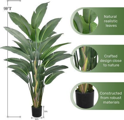 7FT Artificial Bird of Paradise Tree 82 Inch Tall Faux Silk Plants Banana Leaf with 19 Trunks in Black Pot for Home Decor Living Room Office Bedroom