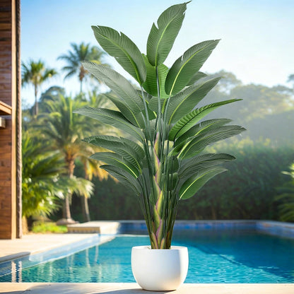 7FT Artificial Bird of Paradise Tree 82 Inch Tall Faux Silk Plants Banana Leaf with 19 Trunks in Black Pot for Home Decor Living Room Office Bedroom