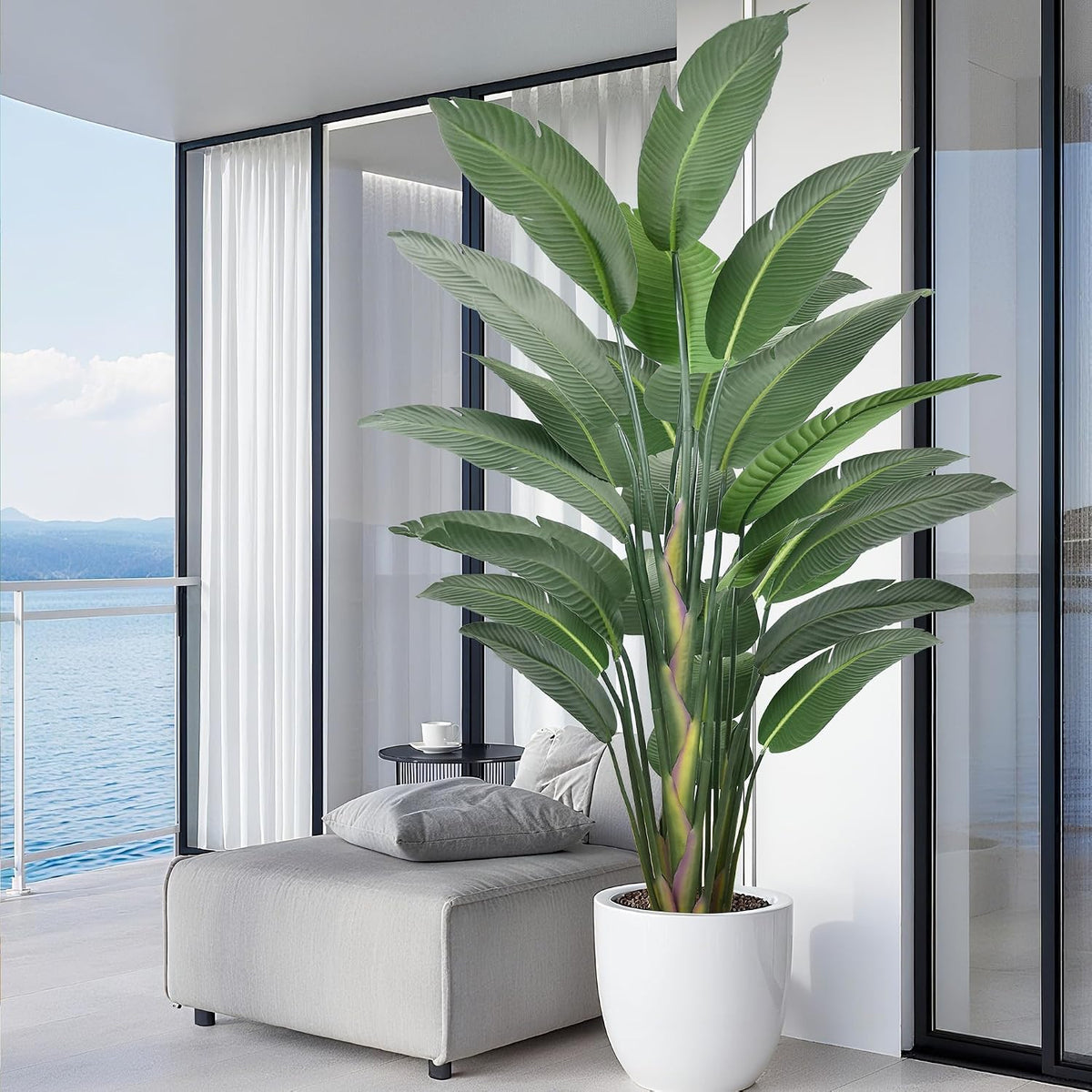 7FT Artificial Bird of Paradise Tree 82 Inch Tall Faux Silk Plants Banana Leaf with 19 Trunks in Black Pot for Home Decor Living Room Office Bedroom