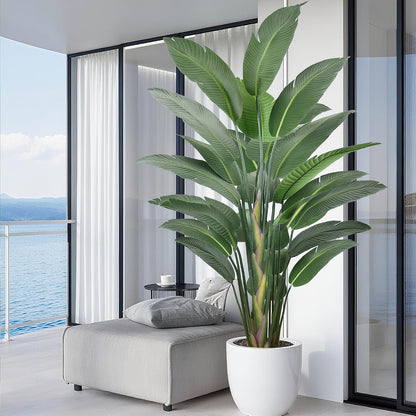 7FT Artificial Bird of Paradise Tree 82 Inch Tall Faux Silk Plants Banana Leaf with 19 Trunks in Black Pot for Home Decor Living Room Office Bedroom