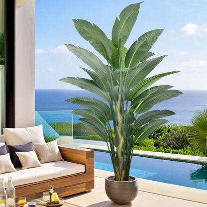 7FT Artificial Bird of Paradise Tree 82 Inch Tall Faux Silk Plants Banana Leaf with 19 Trunks in Black Pot for Home Decor Living Room Office Bedroom
