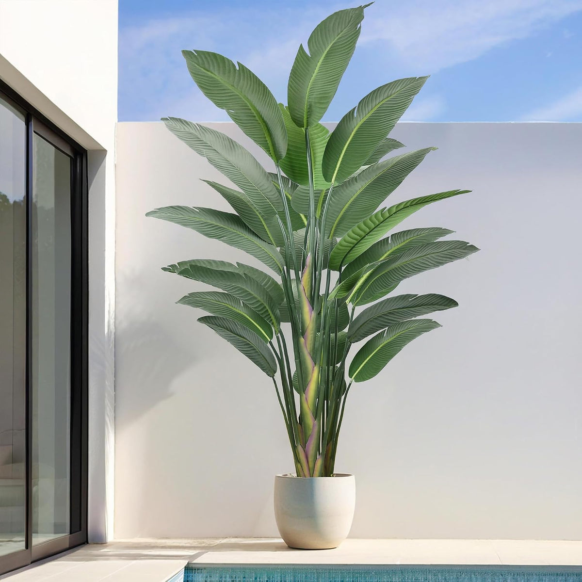 7FT Artificial Bird of Paradise Tree 82 Inch Tall Faux Silk Plants Banana Leaf with 19 Trunks in Black Pot for Home Decor Living Room Office Bedroom