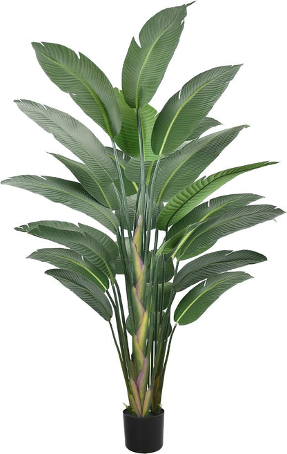 7FT Artificial Bird of Paradise Tree 82 Inch Tall Faux Silk Plants Banana Leaf with 19 Trunks in Black Pot for Home Decor Living Room Office Bedroom