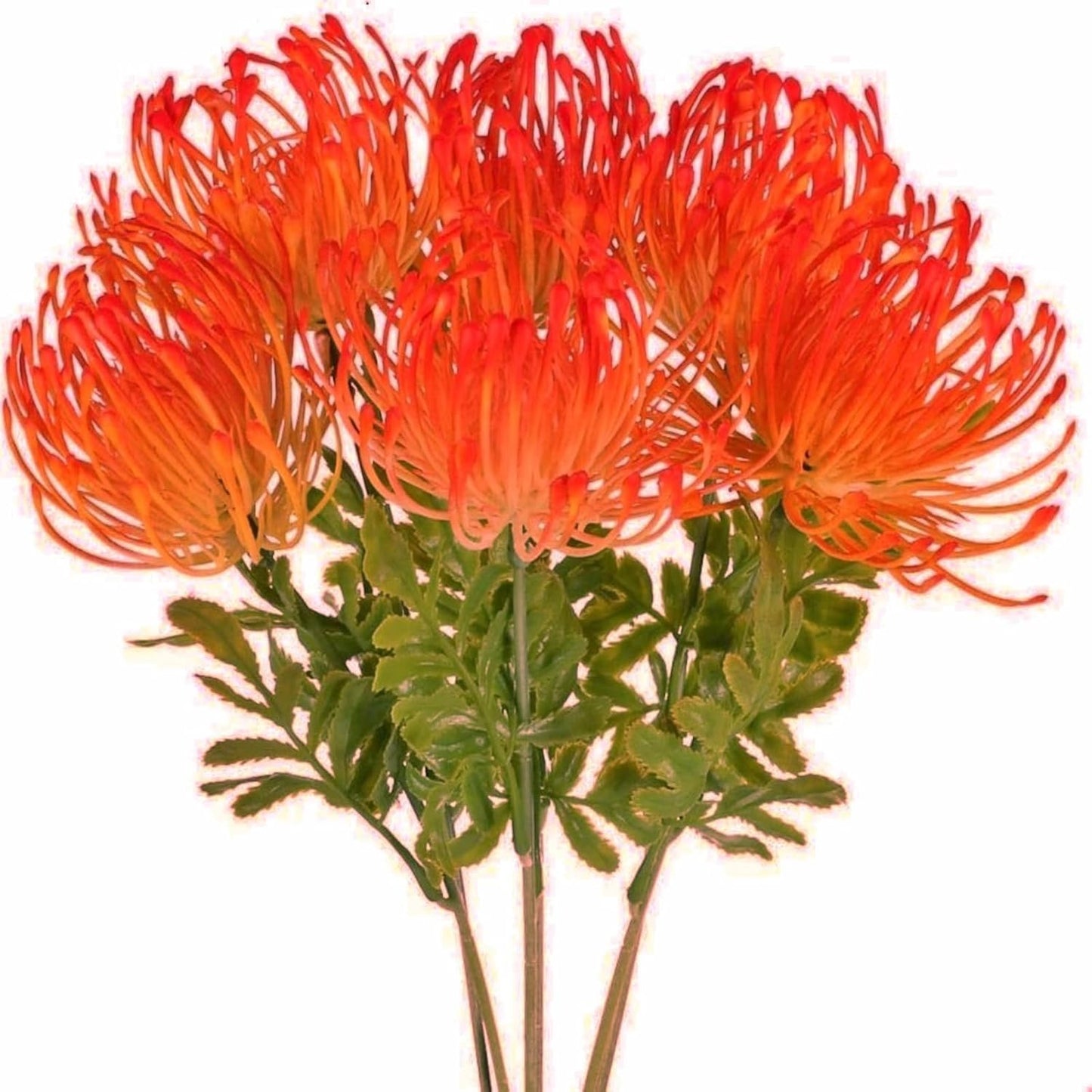 6 PCS Tropical Flowers Artificial Orange Flowers UV Resistant Fall Fake Mums Artificial Plastic Protea Spider Mum Flower Arrangement for Table Centerpieces Kitchen Office Indoor Outdoor Fall Decor
