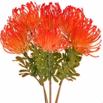 6 PCS Tropical Flowers Artificial Orange Flowers UV Resistant Fall Fake Mums Artificial Plastic Protea Spider Mum Flower Arrangement for Table Centerpieces Kitchen Office Indoor Outdoor Fall Decor