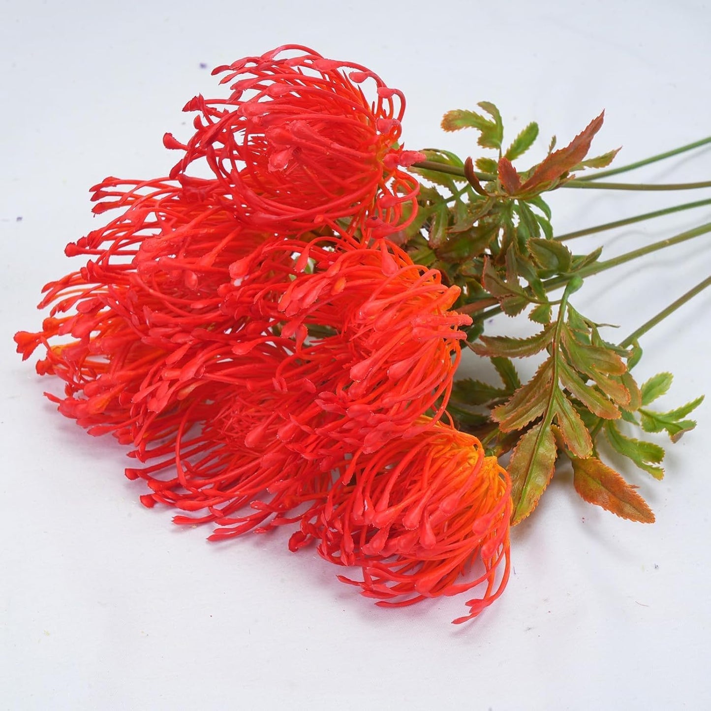 6 PCS Tropical Flowers Artificial Orange Flowers UV Resistant Fall Fake Mums Artificial Plastic Protea Spider Mum Flower Arrangement for Table Centerpieces Kitchen Office Indoor Outdoor Fall Decor