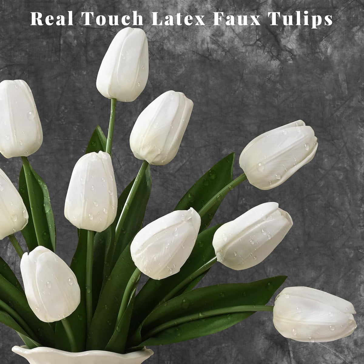12-Pack White Tulips Artificial Flowers, Real Touch Latex Faux Tulips with Large Full Buds, Lifelike Vibrant Fake Tulips Bouquet for Spring Wedding Home Décor, Table & Party Centerpiece