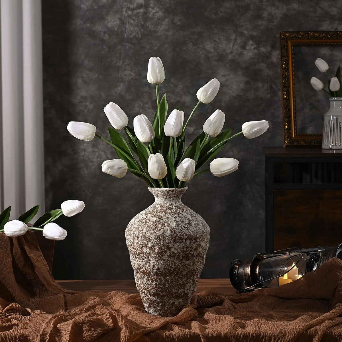 12-Pack White Tulips Artificial Flowers, Real Touch Latex Faux Tulips with Large Full Buds, Lifelike Vibrant Fake Tulips Bouquet for Spring Wedding Home Décor, Table & Party Centerpiece