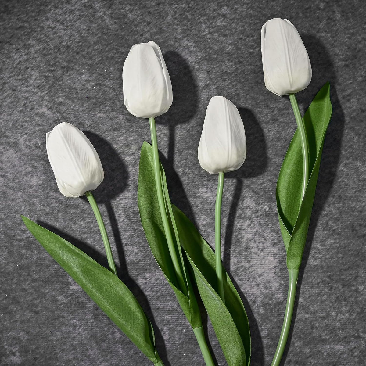 12-Pack White Tulips Artificial Flowers, Real Touch Latex Faux Tulips with Large Full Buds, Lifelike Vibrant Fake Tulips Bouquet for Spring Wedding Home Décor, Table & Party Centerpiece