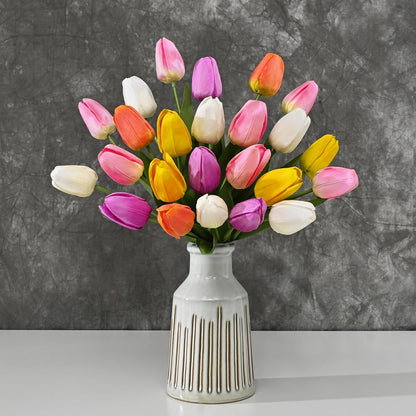 12-Pack White Tulips Artificial Flowers, Real Touch Latex Faux Tulips with Large Full Buds, Lifelike Vibrant Fake Tulips Bouquet for Spring Wedding Home Décor, Table & Party Centerpiece