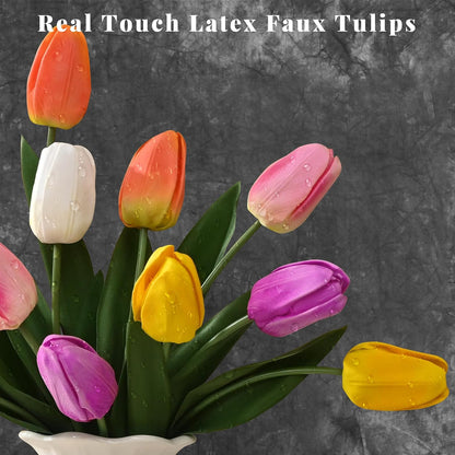 12-Pack White Tulips Artificial Flowers, Real Touch Latex Faux Tulips with Large Full Buds, Lifelike Vibrant Fake Tulips Bouquet for Spring Wedding Home Décor, Table & Party Centerpiece