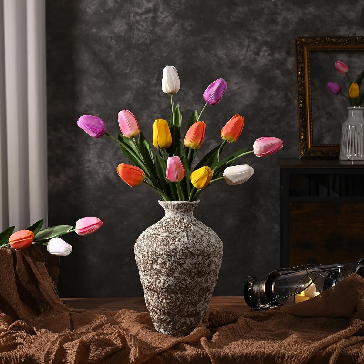 12-Pack White Tulips Artificial Flowers, Real Touch Latex Faux Tulips with Large Full Buds, Lifelike Vibrant Fake Tulips Bouquet for Spring Wedding Home Décor, Table & Party Centerpiece