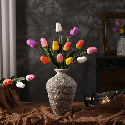 12-Pack White Tulips Artificial Flowers, Real Touch Latex Faux Tulips with Large Full Buds, Lifelike Vibrant Fake Tulips Bouquet for Spring Wedding Home Décor, Table & Party Centerpiece
