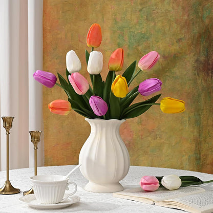 12-Pack White Tulips Artificial Flowers, Real Touch Latex Faux Tulips with Large Full Buds, Lifelike Vibrant Fake Tulips Bouquet for Spring Wedding Home Décor, Table & Party Centerpiece