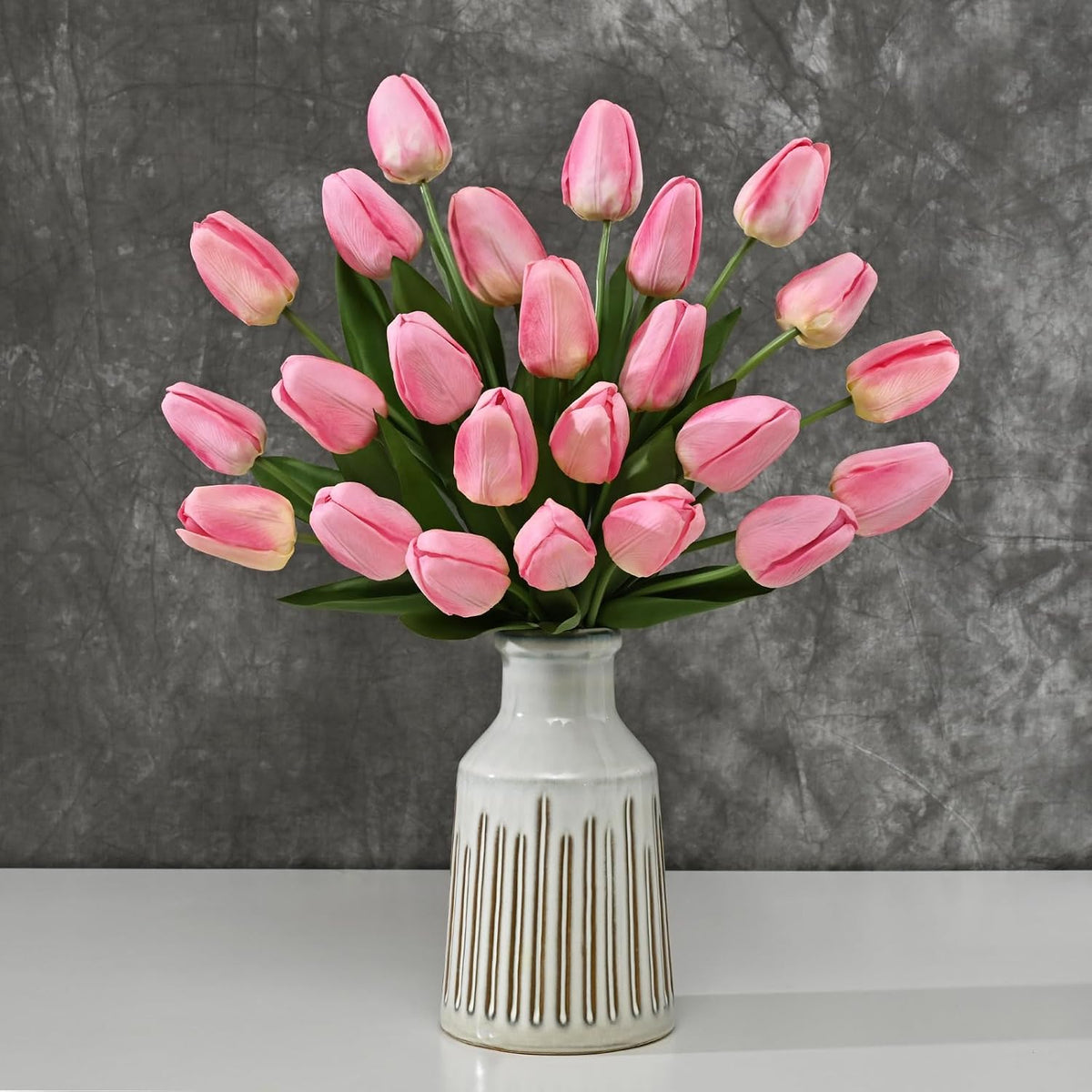 12-Pack White Tulips Artificial Flowers, Real Touch Latex Faux Tulips with Large Full Buds, Lifelike Vibrant Fake Tulips Bouquet for Spring Wedding Home Décor, Table & Party Centerpiece