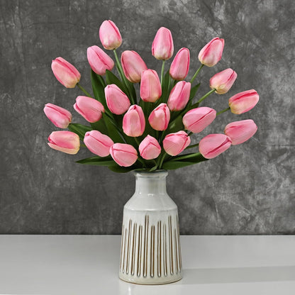 12-Pack White Tulips Artificial Flowers, Real Touch Latex Faux Tulips with Large Full Buds, Lifelike Vibrant Fake Tulips Bouquet for Spring Wedding Home Décor, Table & Party Centerpiece