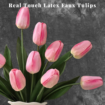 12-Pack White Tulips Artificial Flowers, Real Touch Latex Faux Tulips with Large Full Buds, Lifelike Vibrant Fake Tulips Bouquet for Spring Wedding Home Décor, Table & Party Centerpiece