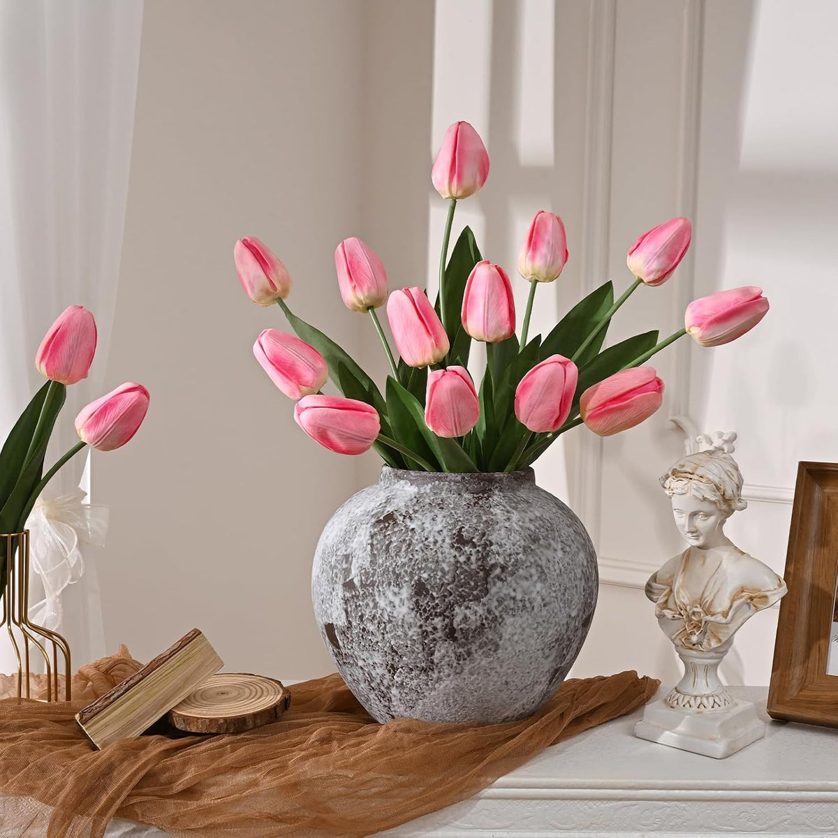12-Pack White Tulips Artificial Flowers, Real Touch Latex Faux Tulips with Large Full Buds, Lifelike Vibrant Fake Tulips Bouquet for Spring Wedding Home Décor, Table & Party Centerpiece