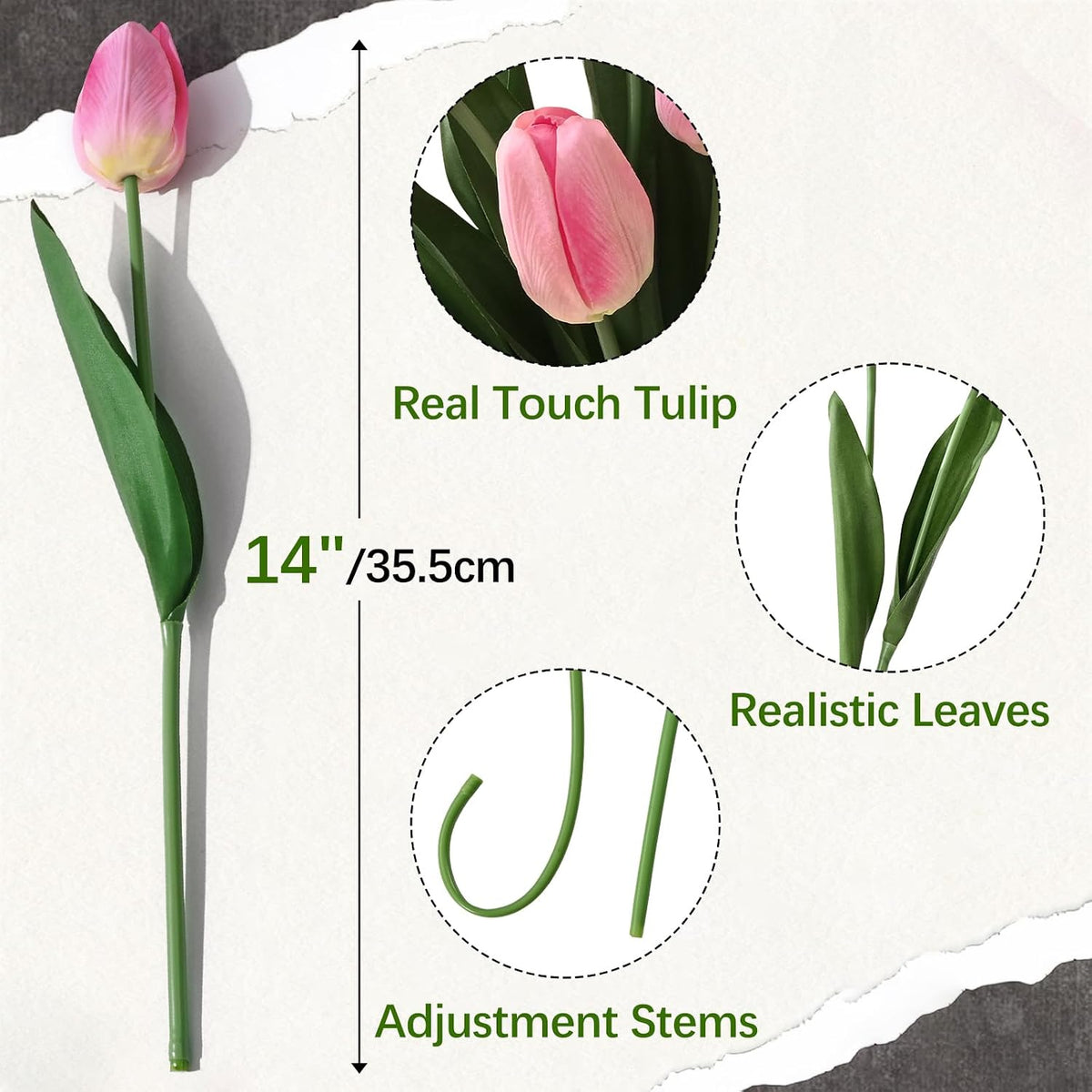 12-Pack White Tulips Artificial Flowers, Real Touch Latex Faux Tulips with Large Full Buds, Lifelike Vibrant Fake Tulips Bouquet for Spring Wedding Home Décor, Table & Party Centerpiece