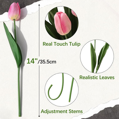 12-Pack White Tulips Artificial Flowers, Real Touch Latex Faux Tulips with Large Full Buds, Lifelike Vibrant Fake Tulips Bouquet for Spring Wedding Home Décor, Table & Party Centerpiece