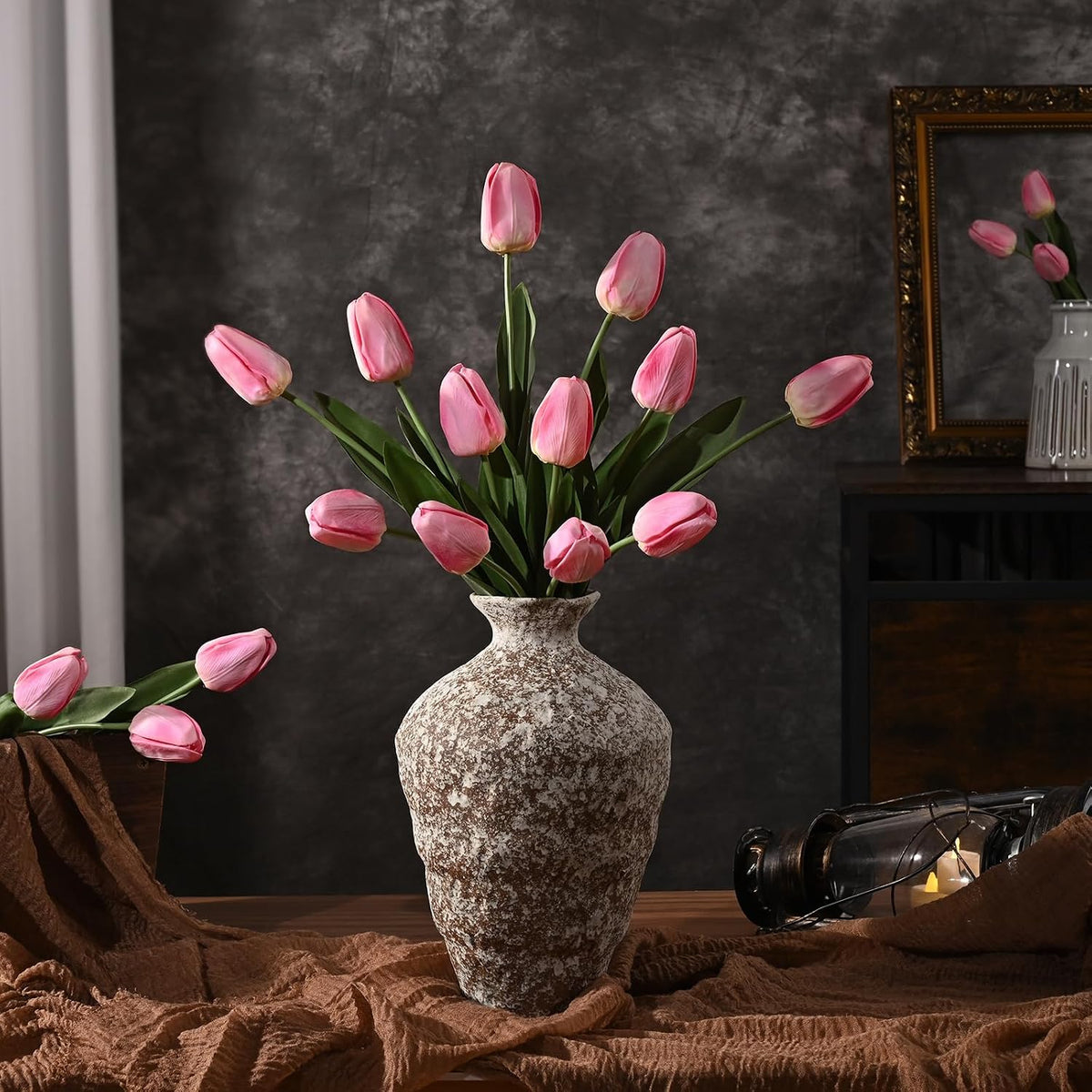 12-Pack White Tulips Artificial Flowers, Real Touch Latex Faux Tulips with Large Full Buds, Lifelike Vibrant Fake Tulips Bouquet for Spring Wedding Home Décor, Table & Party Centerpiece