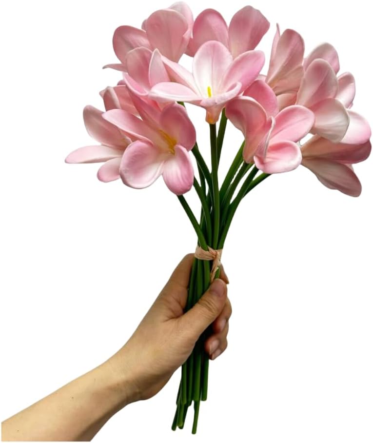 10 pcs White Artificial Plumeria Flowers with Stems,13inch Real Touch | Lifelike Frangipani Fake Flower Bouquet for Home Office Wedding Engagement Party Spring Flowers Decor,Vase Filler,Patio Decor