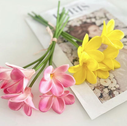 10 pcs White Artificial Plumeria Flowers with Stems,13inch Real Touch | Lifelike Frangipani Fake Flower Bouquet for Home Office Wedding Engagement Party Spring Flowers Decor,Vase Filler,Patio Decor