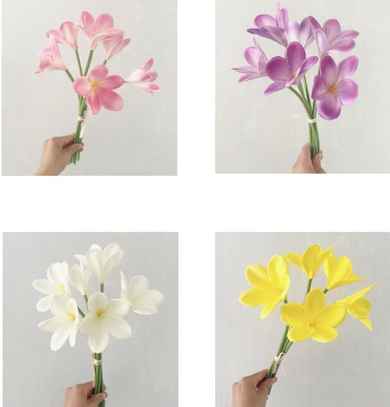 10 pcs White Artificial Plumeria Flowers with Stems,13inch Real Touch | Lifelike Frangipani Fake Flower Bouquet for Home Office Wedding Engagement Party Spring Flowers Decor,Vase Filler,Patio Decor
