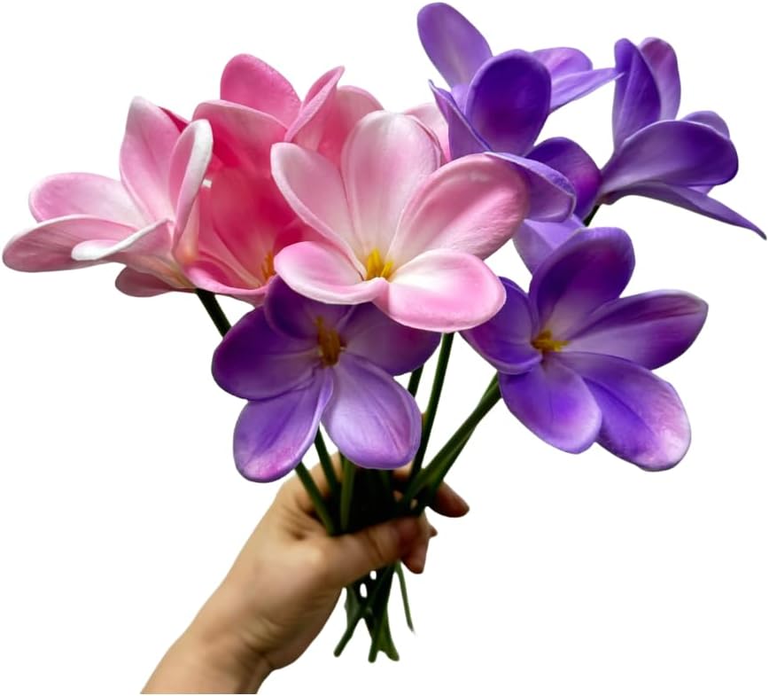 10 pcs White Artificial Plumeria Flowers with Stems,13inch Real Touch | Lifelike Frangipani Fake Flower Bouquet for Home Office Wedding Engagement Party Spring Flowers Decor,Vase Filler,Patio Decor