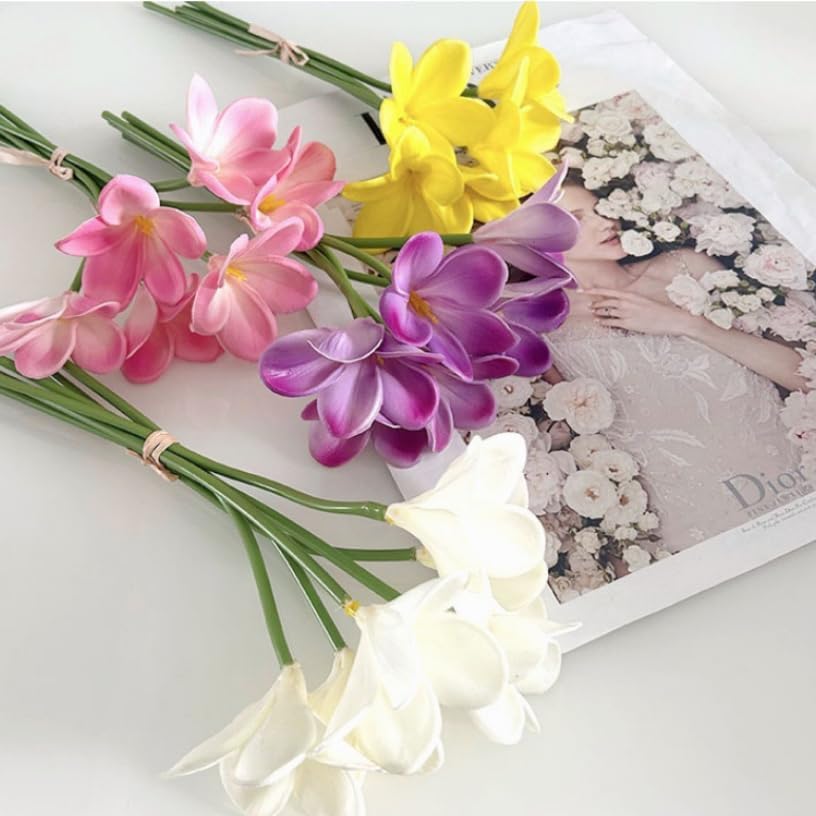 10 pcs White Artificial Plumeria Flowers with Stems,13inch Real Touch | Lifelike Frangipani Fake Flower Bouquet for Home Office Wedding Engagement Party Spring Flowers Decor,Vase Filler,Patio Decor
