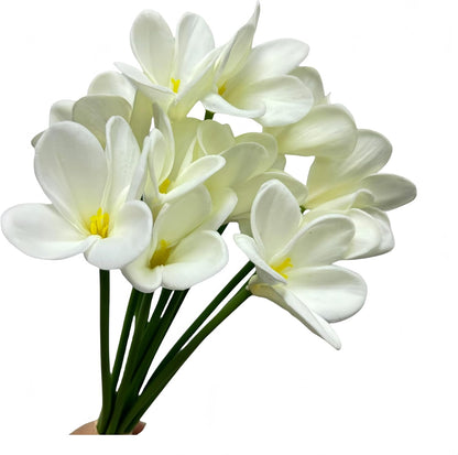 10 pcs White Artificial Plumeria Flowers with Stems,13inch Real Touch | Lifelike Frangipani Fake Flower Bouquet for Home Office Wedding Engagement Party Spring Flowers Decor,Vase Filler,Patio Decor
