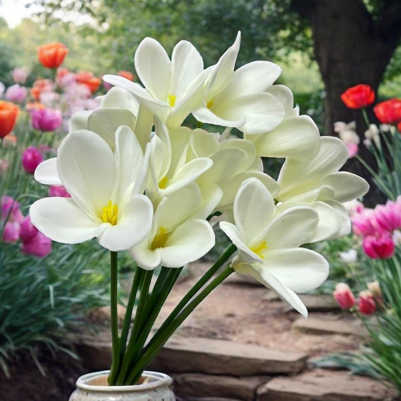 10 pcs White Artificial Plumeria Flowers with Stems,13inch Real Touch | Lifelike Frangipani Fake Flower Bouquet for Home Office Wedding Engagement Party Spring Flowers Decor,Vase Filler,Patio Decor
