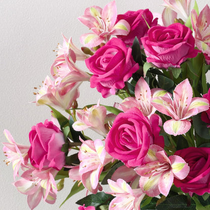 Fake Flowers, 14 Pcs Fake Roses & Lilies Flowers Artificial Flowers Faux Flowers Silk Flowers Real Touch Faux Flowers for Vase Room Decor Gifts For Women Baby Shower Decorations Kitchen Decor