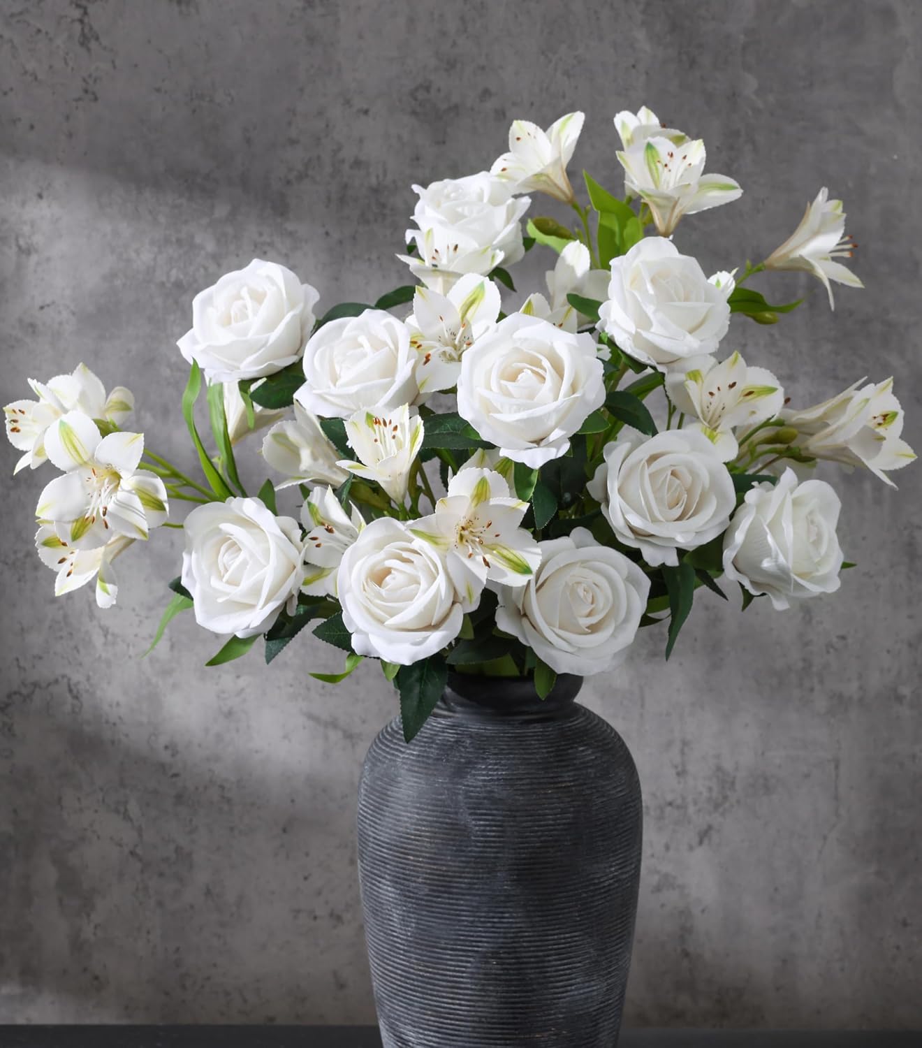 Fake Flowers, 14 Pcs Fake Roses & Lilies Flowers Artificial Flowers Faux Flowers Silk Flowers Real Touch Faux Flowers for Vase Room Decor Gifts For Women Baby Shower Decorations Kitchen Decor