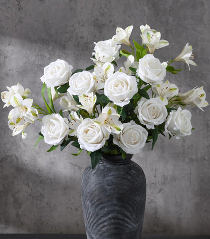 Fake Flowers, 14 Pcs Fake Roses & Lilies Flowers Artificial Flowers Faux Flowers Silk Flowers Real Touch Faux Flowers for Vase Room Decor Gifts For Women Baby Shower Decorations Kitchen Decor