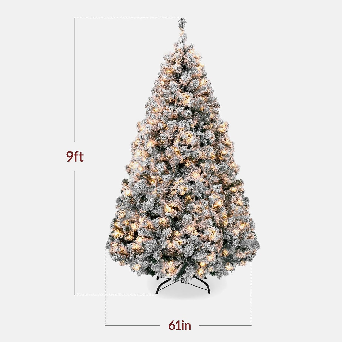 Pre-Lit Artificial Christmas Tree, 6ft Snow Flocked Design Pine Tree, Full Appearance Snowy w/Easy Assembly, Metal Stand