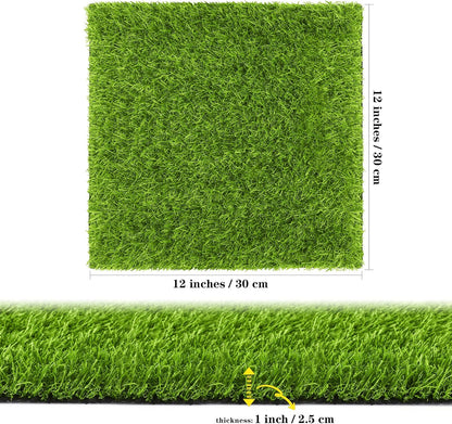 6 Packs Artificial Grass Square Mat 12 x 12 Inch Fake Grass Turf Patch with Drainage Hole Synthetic Garden Grass Tiles Realistic Grass Rug for DIY Indoor Outdoor