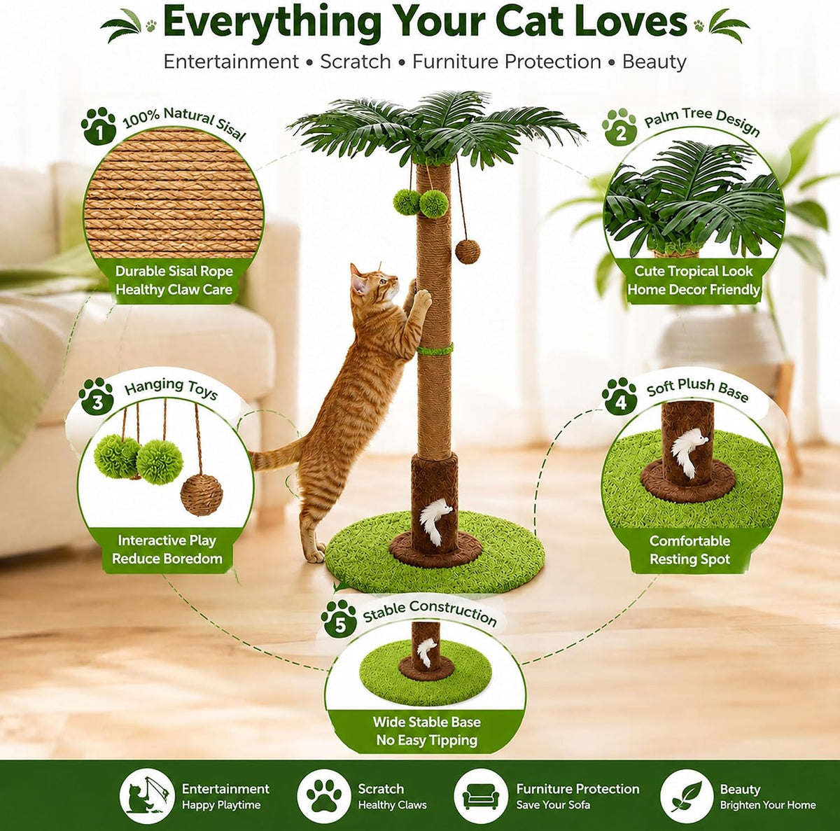 Cat Scratching Post, Sisal Scratcher with Toys for Indoor Cats