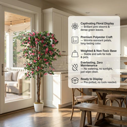 5.2FT Artificial Bougainvillea Tree in Pot, Premium Polyester Faux Plant, Tall Flowering Fake Tree for Indoor Outdoor Decor, Entryway, Apartment Balcony & Bedroom Aesthetic