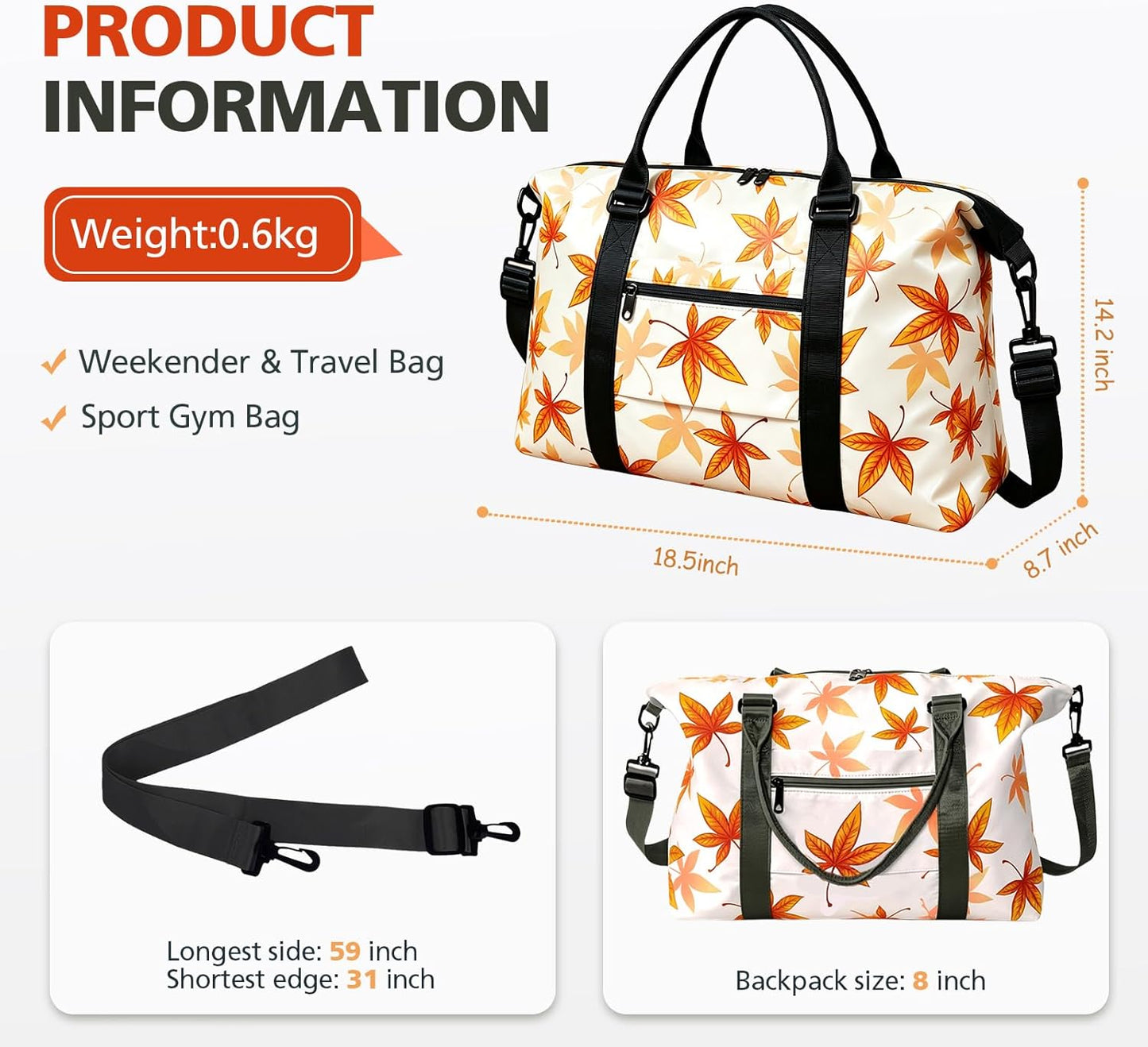 Travel Duffle Bag, Waterproof Weekender Bag Carry On Tote Bags for Women, Travel Essentials Sport Gym Bag for Men, Hospital Bag for Labor and Delivery, Overnight Bag Luggage Bag with Trolley Sleeve