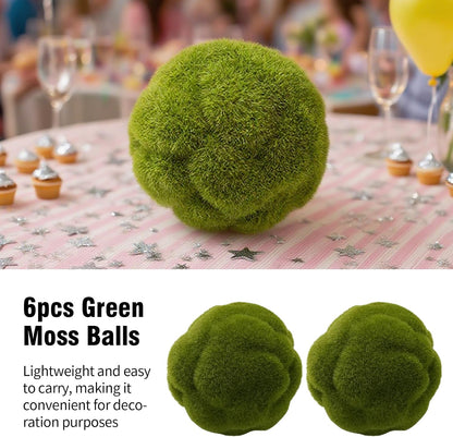 6 PCS Green Moss Ball Decorations, Simulated Moss Balls, Artificial Plant Decorations, Suitable for Garden Wedding Party Decorations
