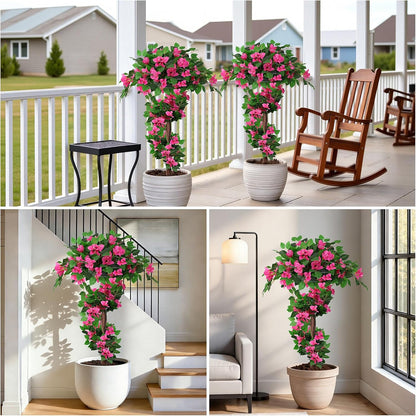 Grooy 2 Pack 4FT Artificial Bougainvillea Flower Topiary Ball for Outdoor | Fake Silk Flowers, Plants Bushes with Ground Spike, Faux UV Resistant, Low-Maintenance, Front Porch Patio Balcony Decor