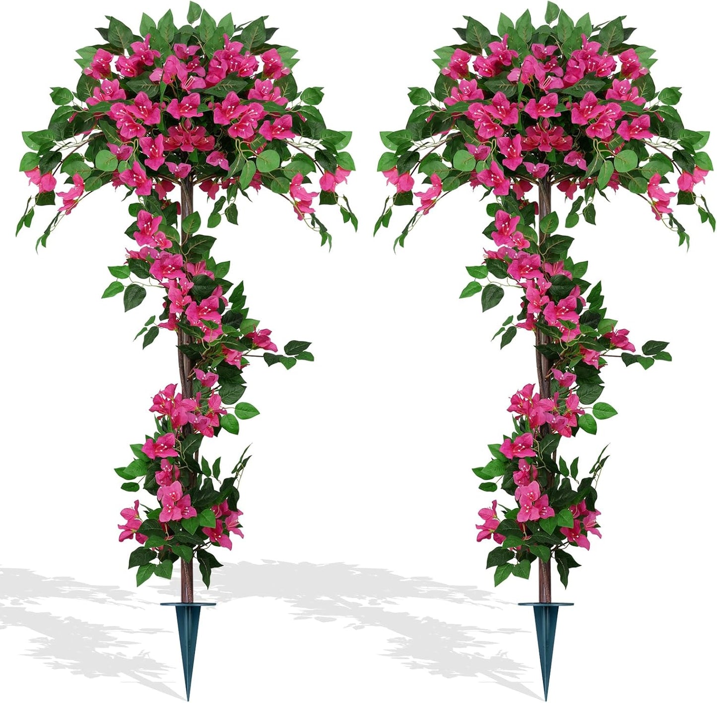 Grooy 2 Pack 4FT Artificial Bougainvillea Flower Topiary Ball for Outdoor | Fake Silk Flowers, Plants Bushes with Ground Spike, Faux UV Resistant, Low-Maintenance, Front Porch Patio Balcony Decor
